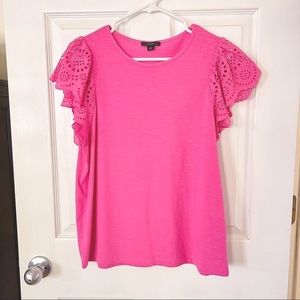 J. Crew Eyelet Flutter-Sleeve Slub T-Shirt Vivid Fuschia